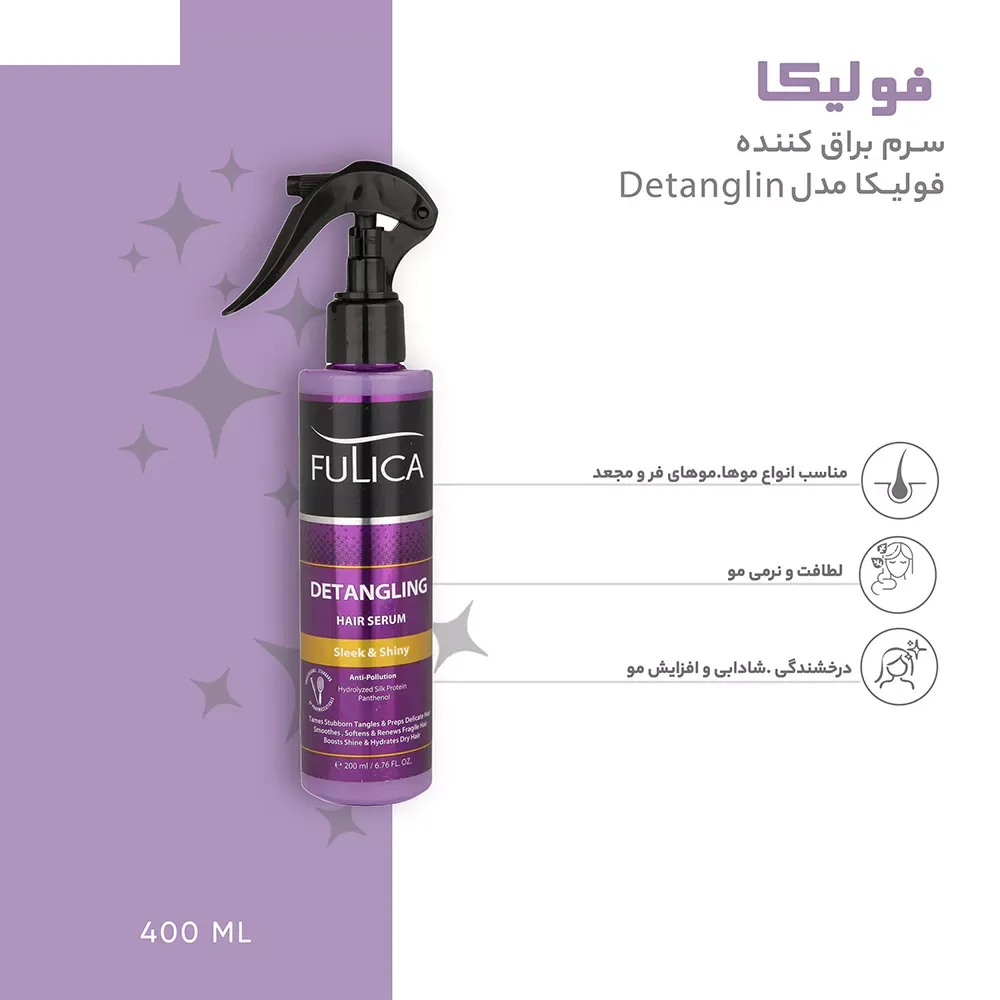 سرم براق کننده مو و باز کننده گره مو فولیکا مدل Detanglin حجم 200 میلی لیتر