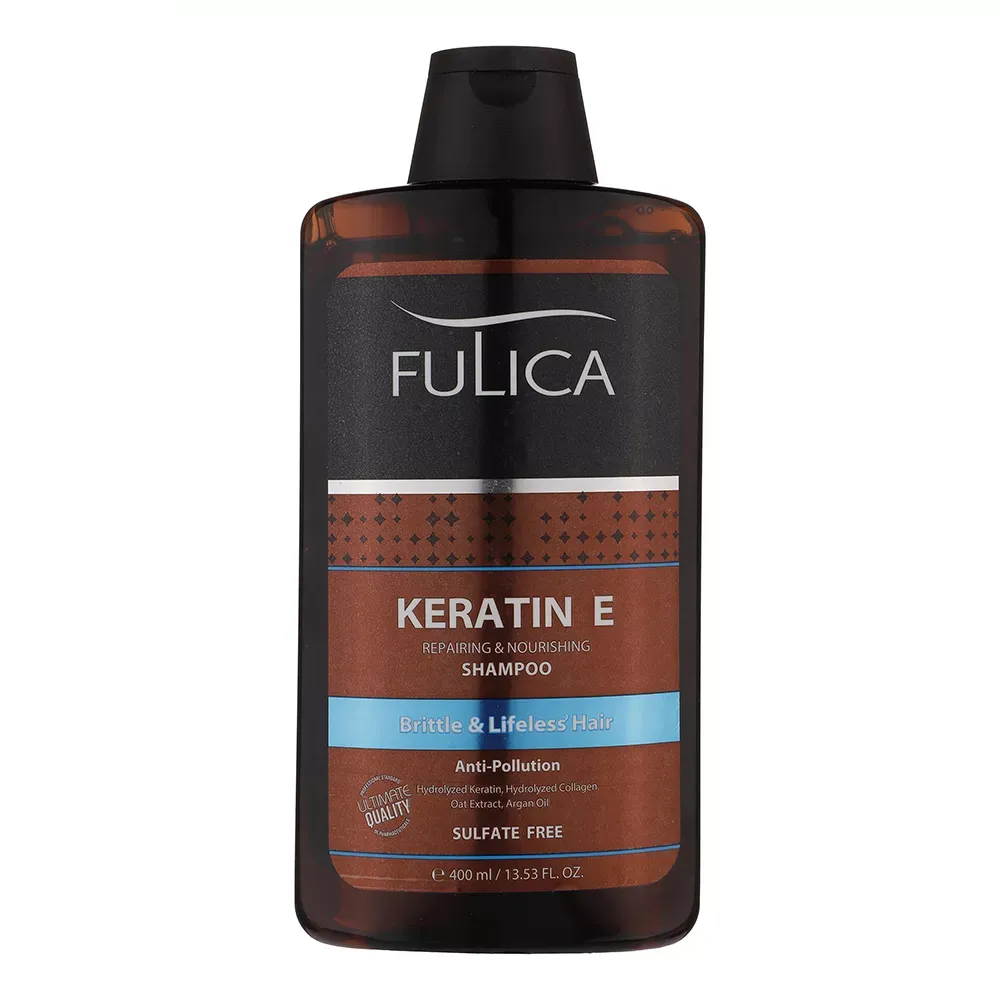 شامپو تقویت‌کننده مو فری سولفات Keratin E فولیکا حجم 400 میلی‌لیتر