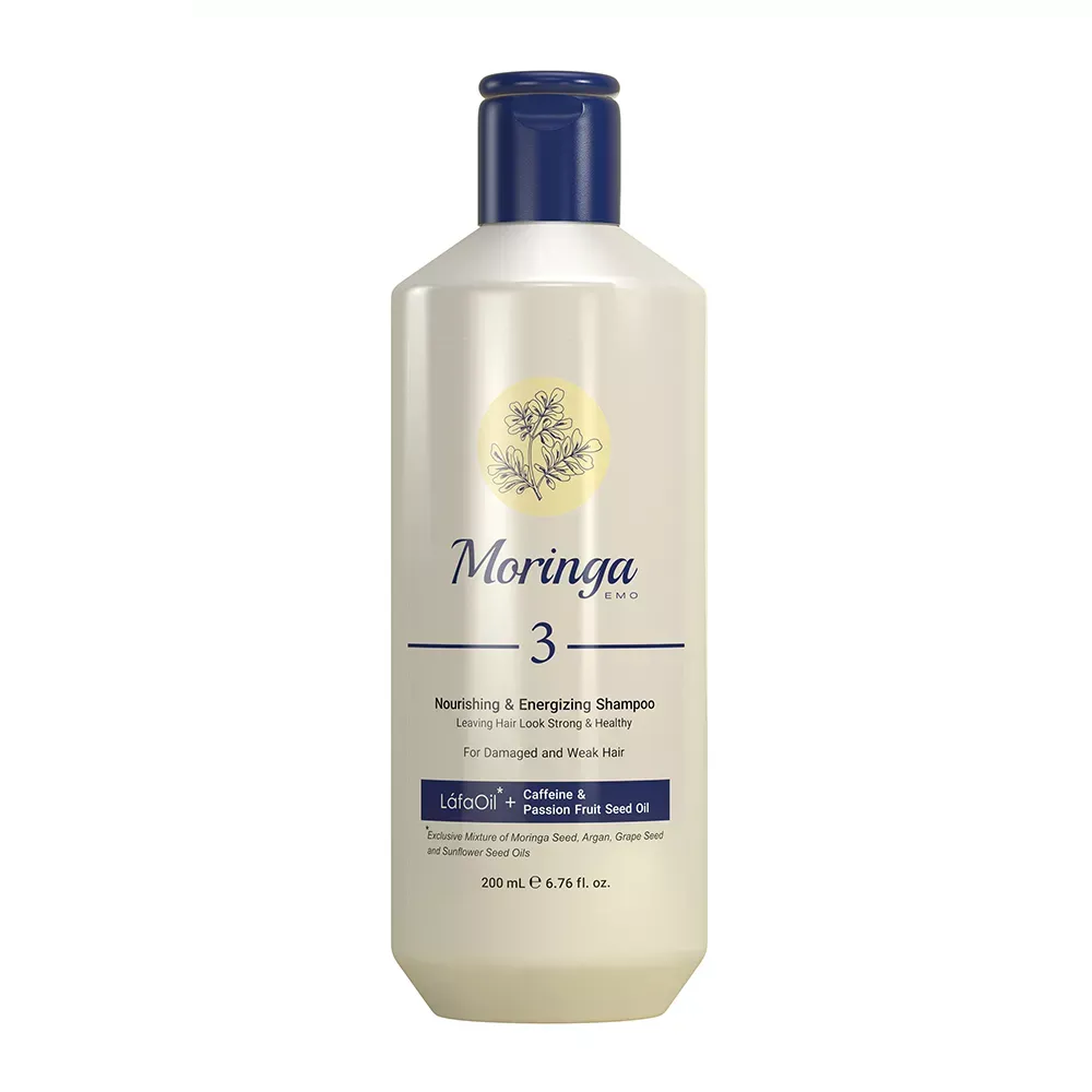 شامپو مغذی و انرژی‌بخش مورینگا امو مدل 3 مناسب موهای آسیب دیده حجم 200 میلی‌لیتر