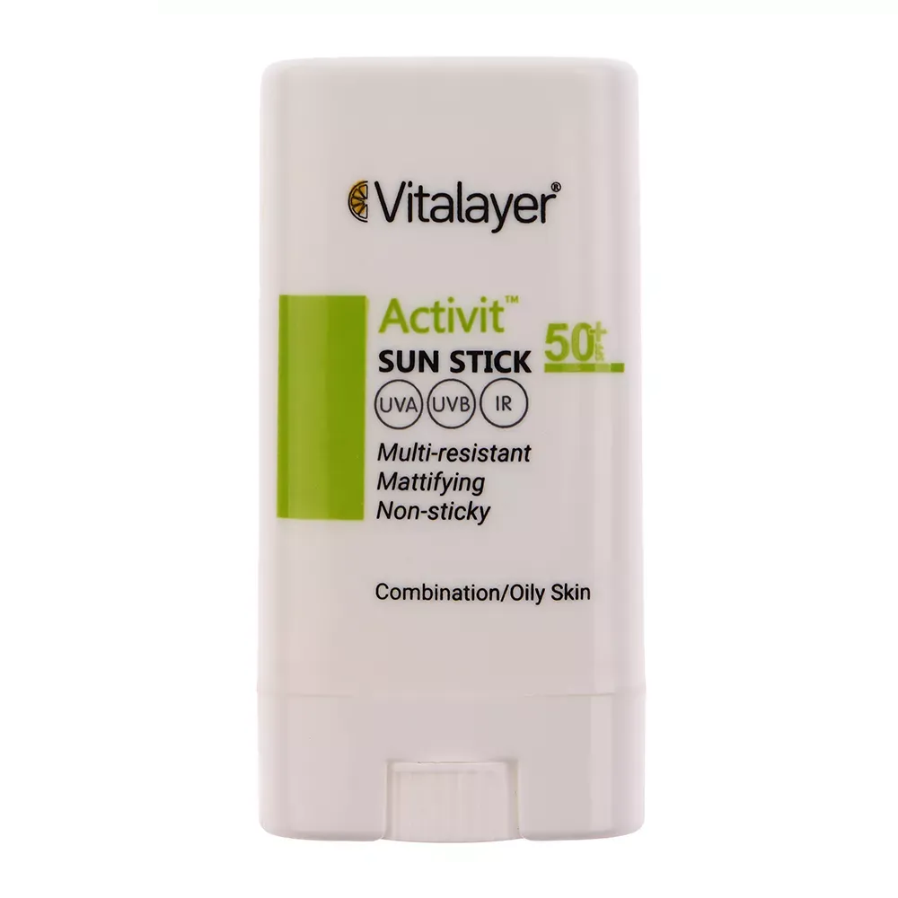 ضد آفتاب استیکی بی‌رنگ ویتالیر SPF50 مدل اکتیویت مناسب پوست چرب و مختلط وزن 15 گرم