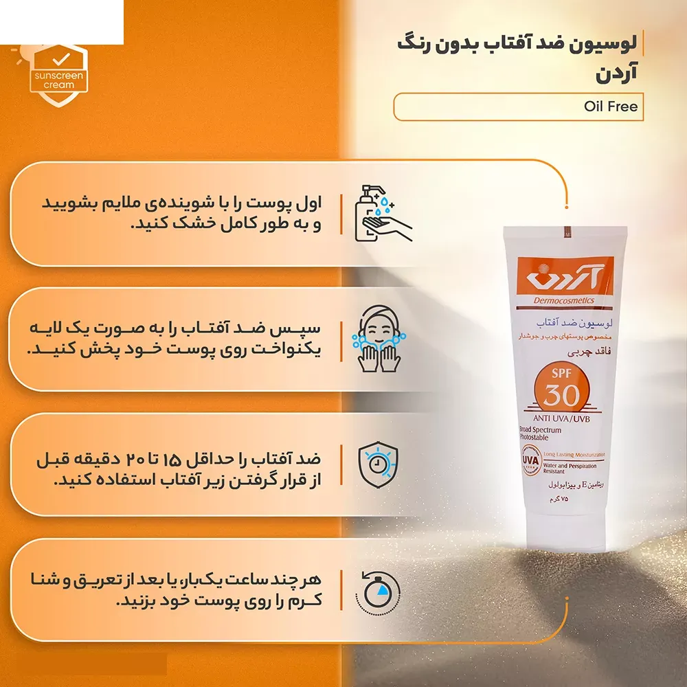 لوسیون ضدآفتاب آردن مدل Oil Free وزن 75 گرم