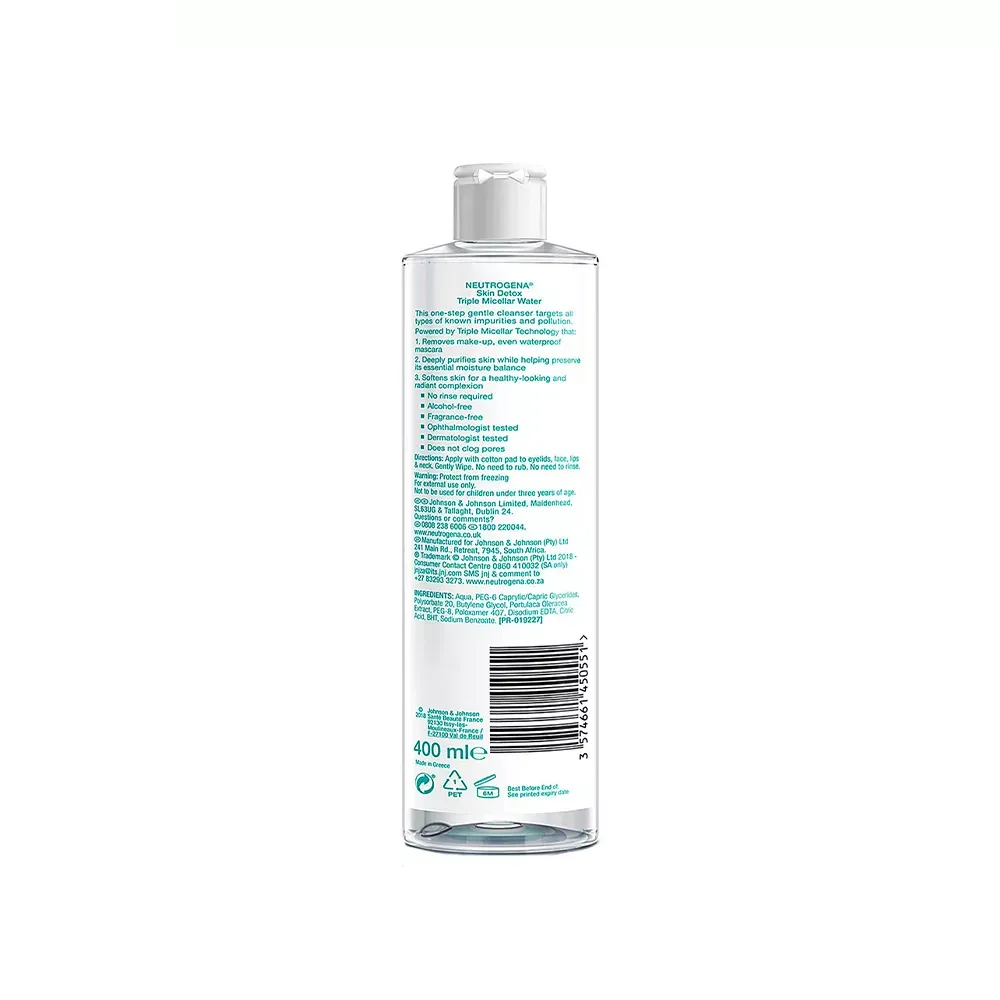 خواص و مزایا میسلار واتر Skin Detox نوتروژینا حجم 400 میلی لیتر