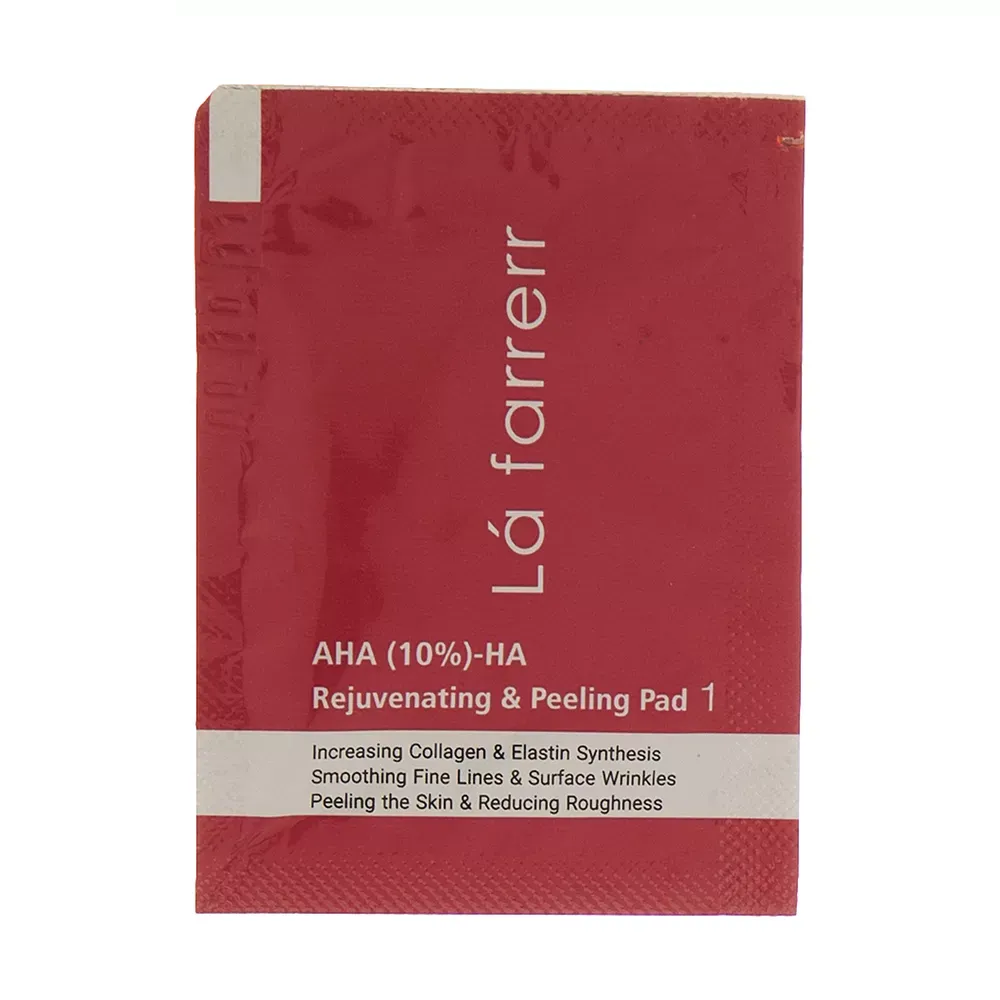 پد جوان کننده و لایه بردار پوست لافارر مدل AHA10% و هیالورونیک اسید بسته 30 عددی