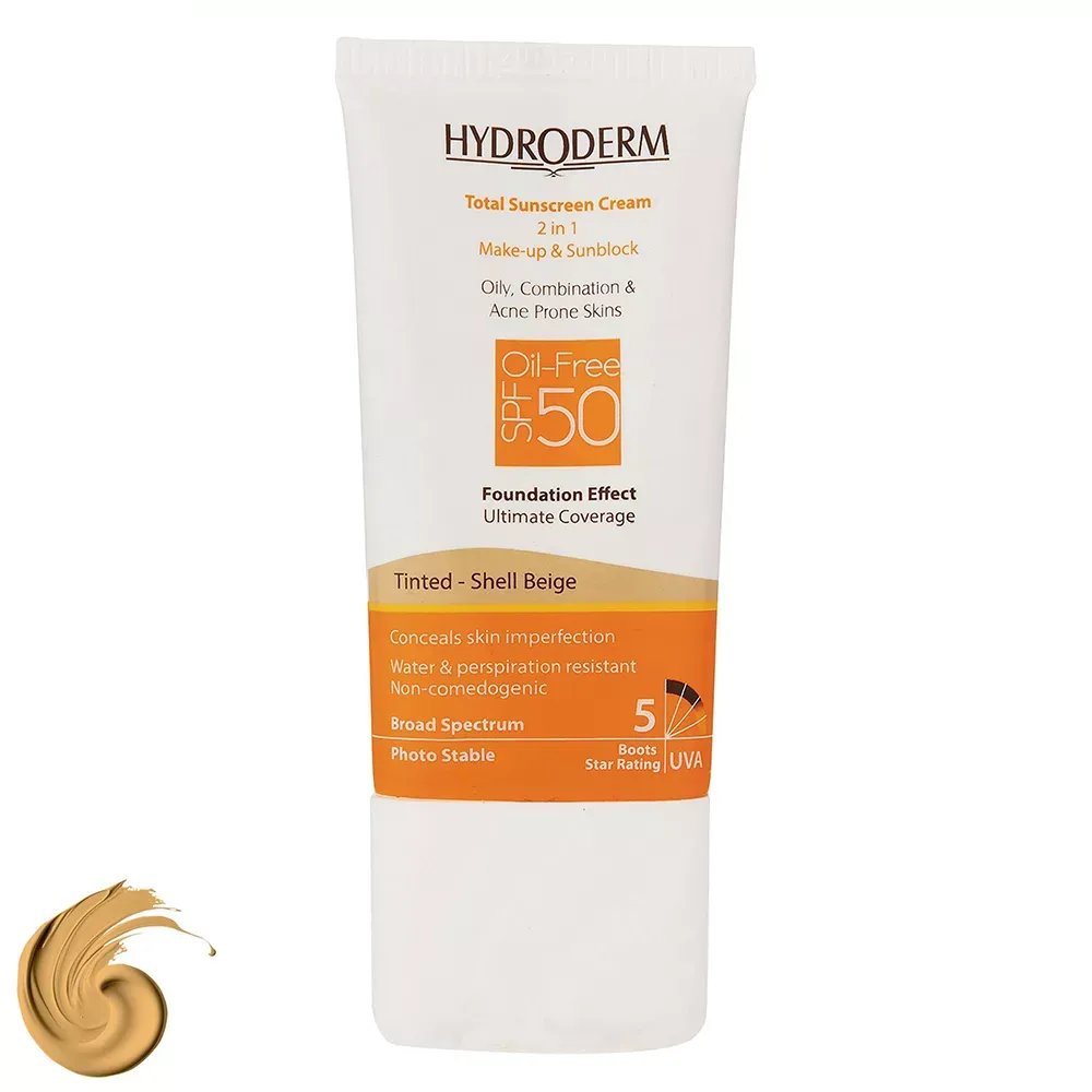 کرم ضد آفتاب رنگی SPF50 هیدرودرم بژ صدفی مناسب برای پوست چرب حجم 40 میلی لیتر کرم ضد آفتاب رنگی SPF50 هیدرودرم بژ صدفی مناسب برای پوست چرب حجم 40 میلی لیتر