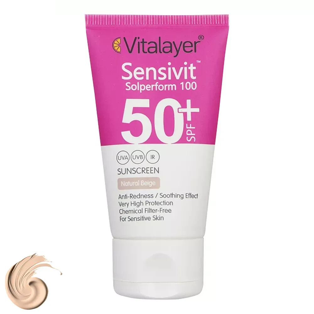 کرم ضد آفتاب رنگی ویتالیر SPF50 مدل سنسی ویت مناسب پوست حساس حجم 40 میلی‌لیتر