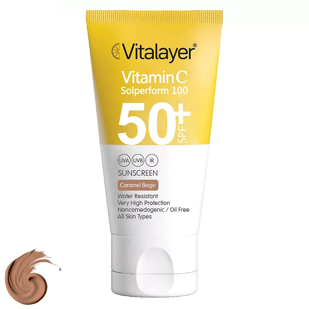 کرم ضد آفتاب رنگی ویتالیر SPF50 دارای ویتامین سی مدل Caramel Beige حجم 40 میلی‌لیتر