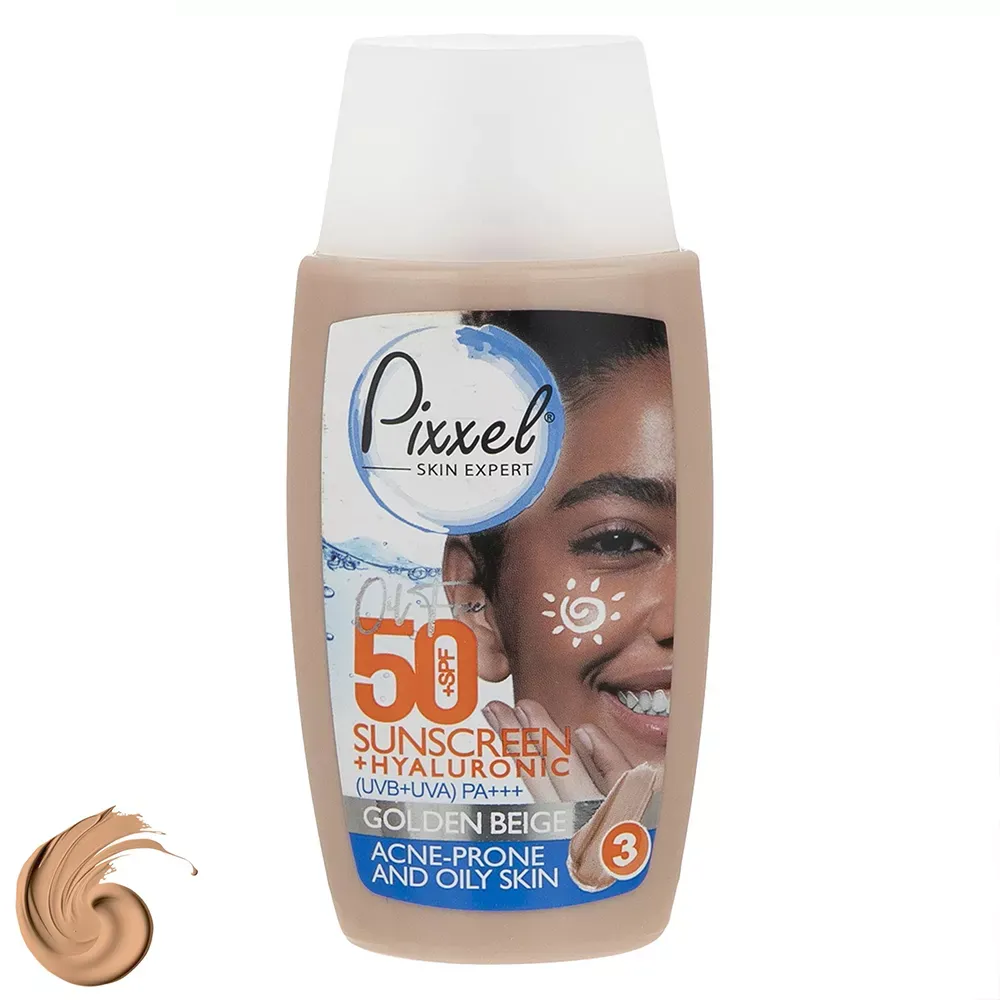 کرم ضد آفتاب رنگی پیکسل SPF50 مدل GOLDEN BEIGE مناسب پوست‌ چرب و آکنه‌دار حجم 50 میلی‌لیتر
