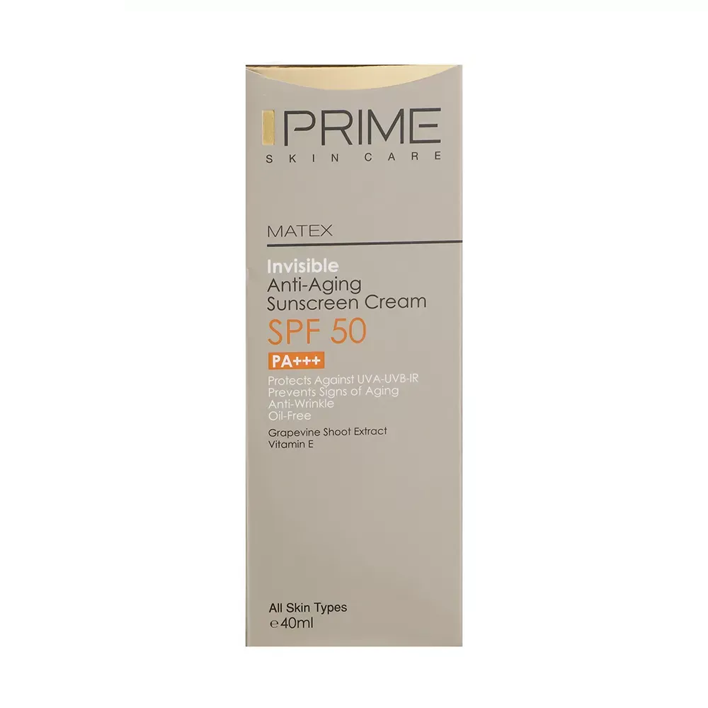 کرم ضد آفتاب و جوان کننده بی رنگ پریم مدل Matex Colorless SPF50 مناسب انواع پوست حجم 40 میلی لیتر