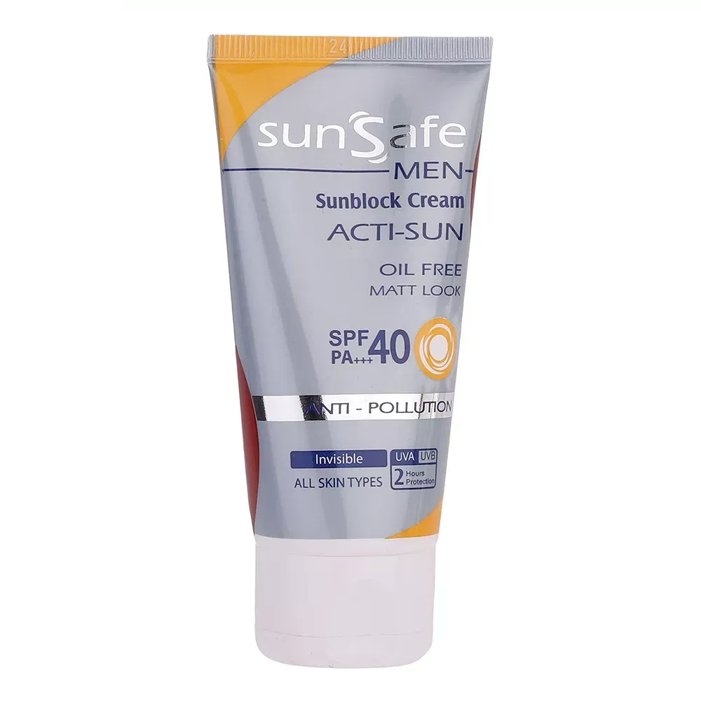 کرم ضد آفتاب بی رنگ آقایان سان‌سیف SPF40 حجم 50 میلی لیتر