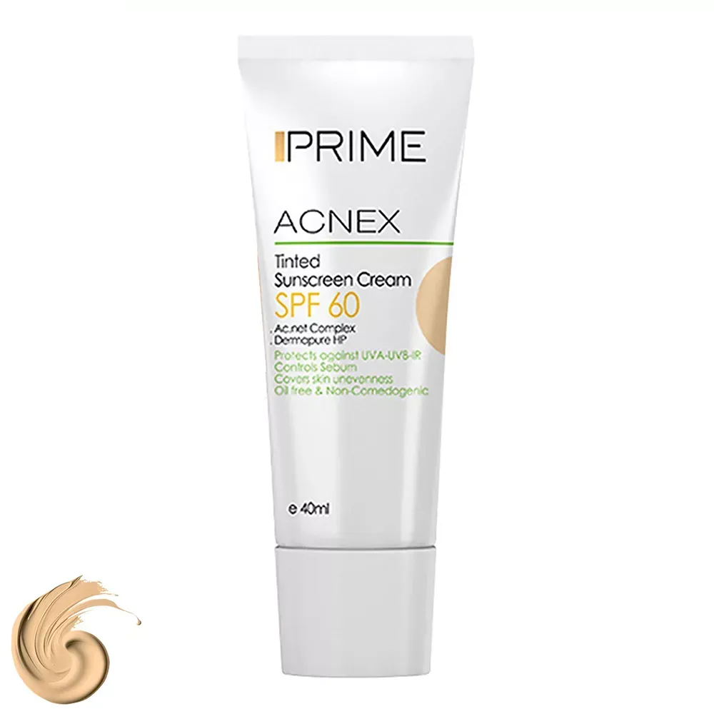 کرم ضدآفتاب رنگی پرایم SPF60 مدل ACNEX مناسب پوست چرب حجم 40 میلی‌لیتر