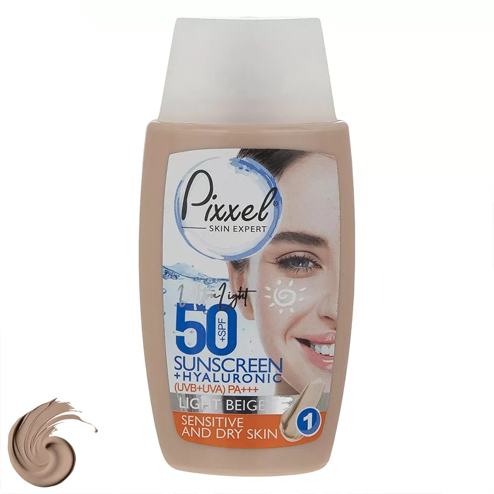 کرم ضد آفتاب رنگی پیکسل +SPF50 مدل LIGHT BEIGE مناسب پوست‌ خشک و حساس حجم 50 میلی‌لیتر