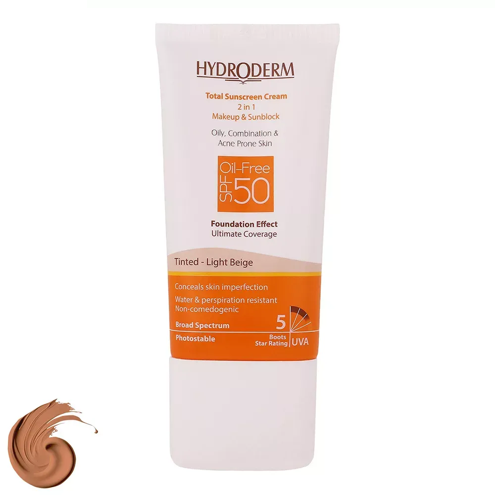 کرم ضد آفتاب هیدرودرم SPF50 مدل Light Beige حجم 40 میلی‌لیتر