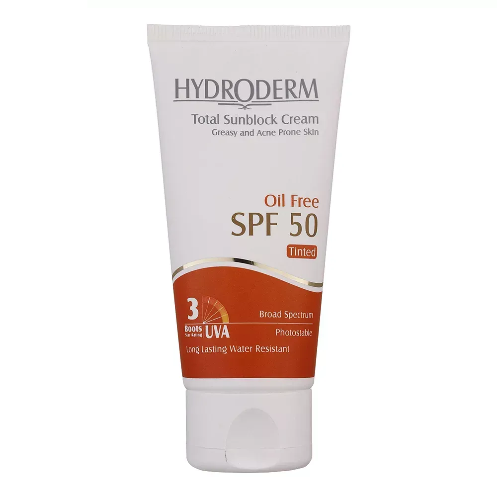 کرم ضدآفتاب هیدرودرم SPF50 مدل Medium Beige مناسب پوست چرب و آکنه دار حجم 50 میلی‌لیتر