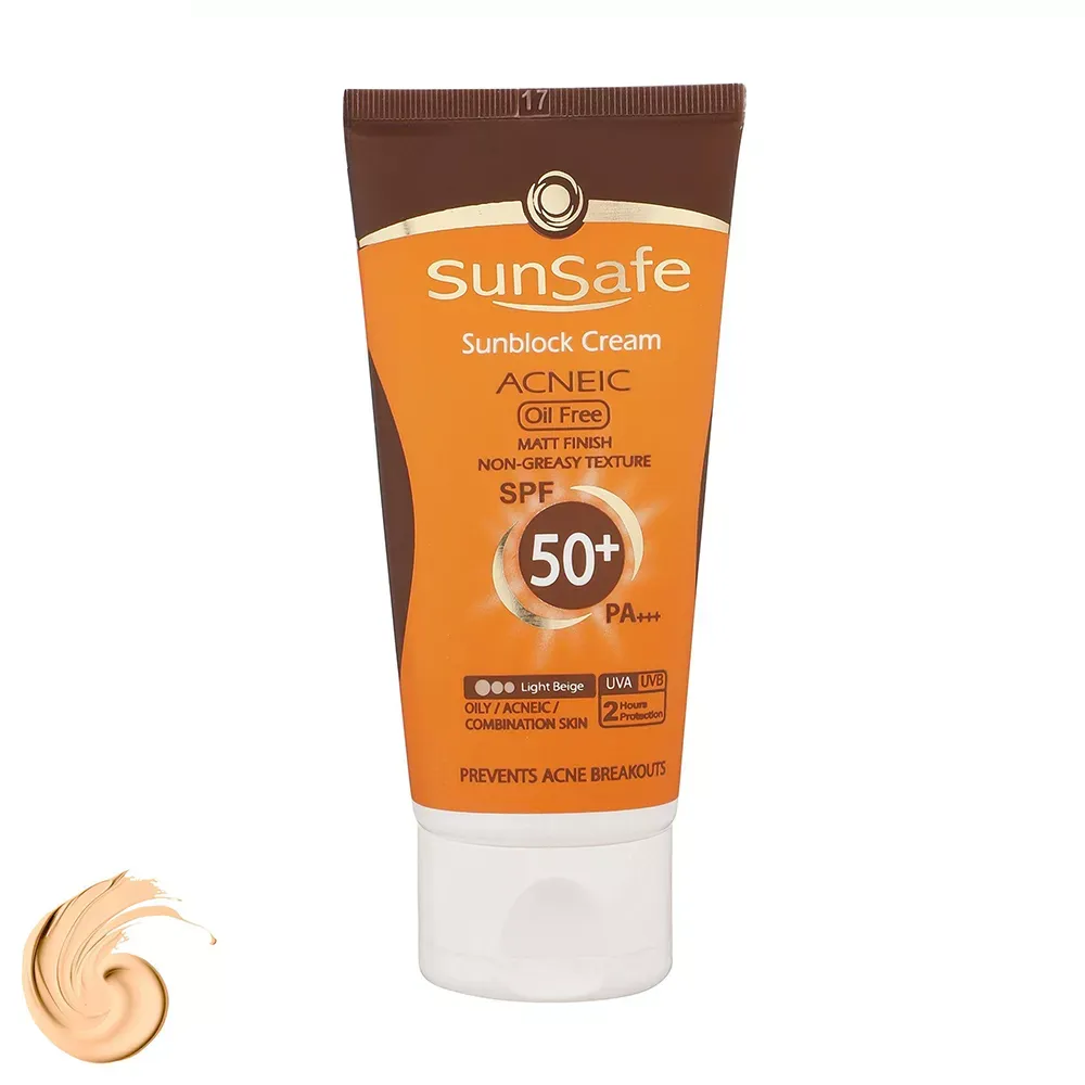 کرم ضدآفتاب و آنتی‌آکنه رنگی سان‌سیف SPF50 مناسب پوست‌ چرب حجم 50 میلی‌لیتر