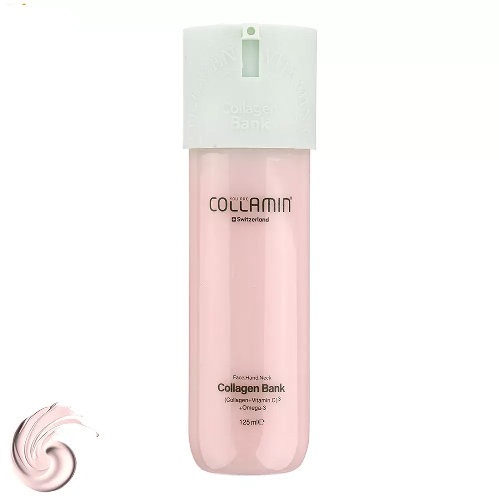 کرم کلاژن بانک کلامین حاوی ویتامین C و امگا 3 حجم 125 میلی لیتر کرم مرطوب کننده صورت و گردن کلامین مدل collagen bank مناسب انواع پوست حجم 125 میلی لیتر